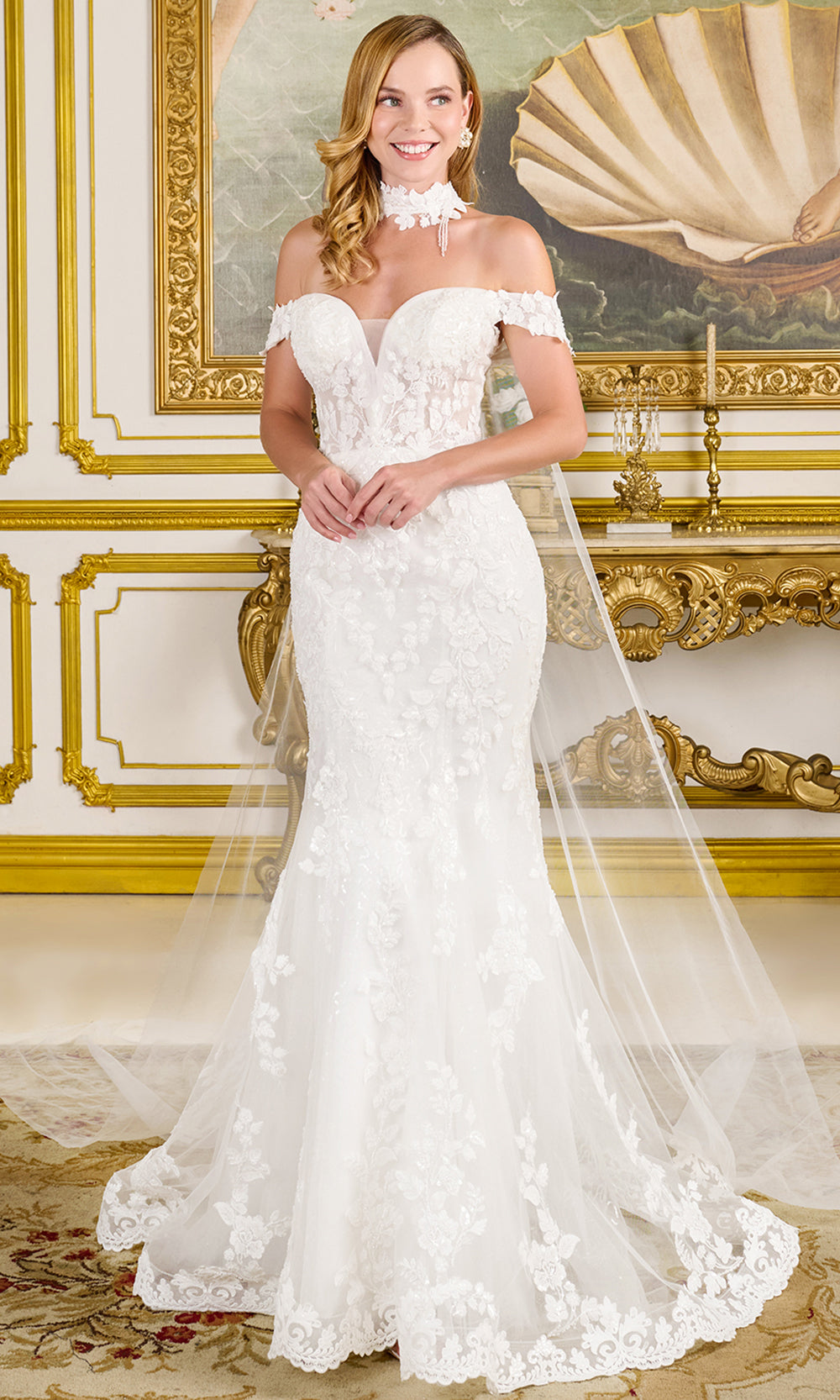 GLS by Gloria Bridal GL3825 - Off Shoulder Beaded Embroidered Gown Bridal Dresses in White