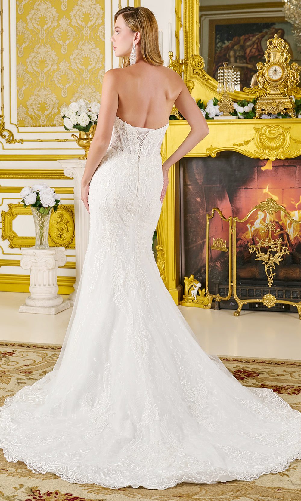 GLS by Gloria Bridal GL3826 - Long-Sleeved Bolero Appliqued Trumpet Gown Bridal Dresses in White