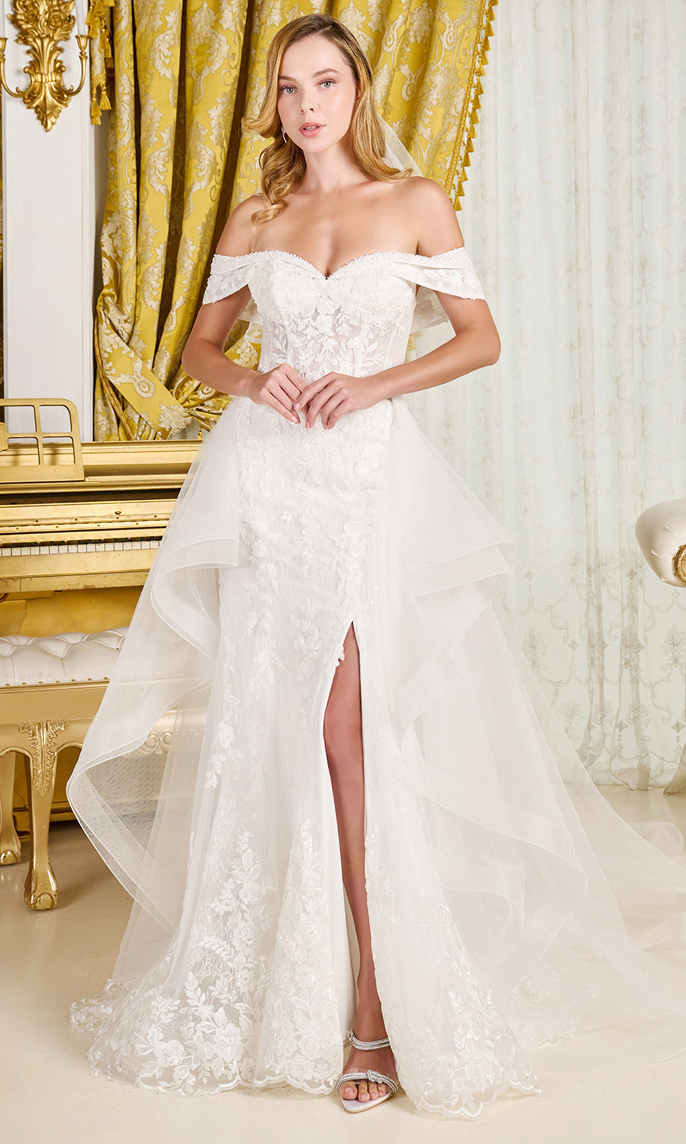 GLS by Gloria Bridal GL3827 - Embroidered High Slit Sweetheart Gown Bridal Dresses in White