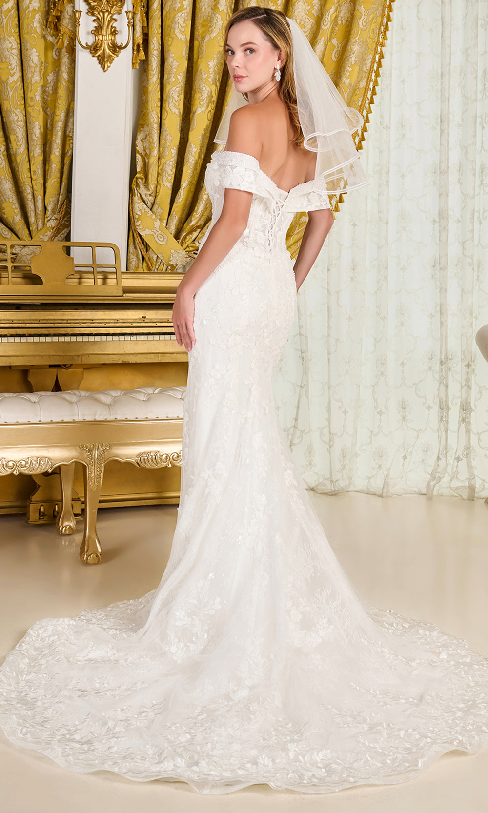 GLS by Gloria Bridal GL3827 - Embroidered High Slit Sweetheart Gown Bridal Dresses in White