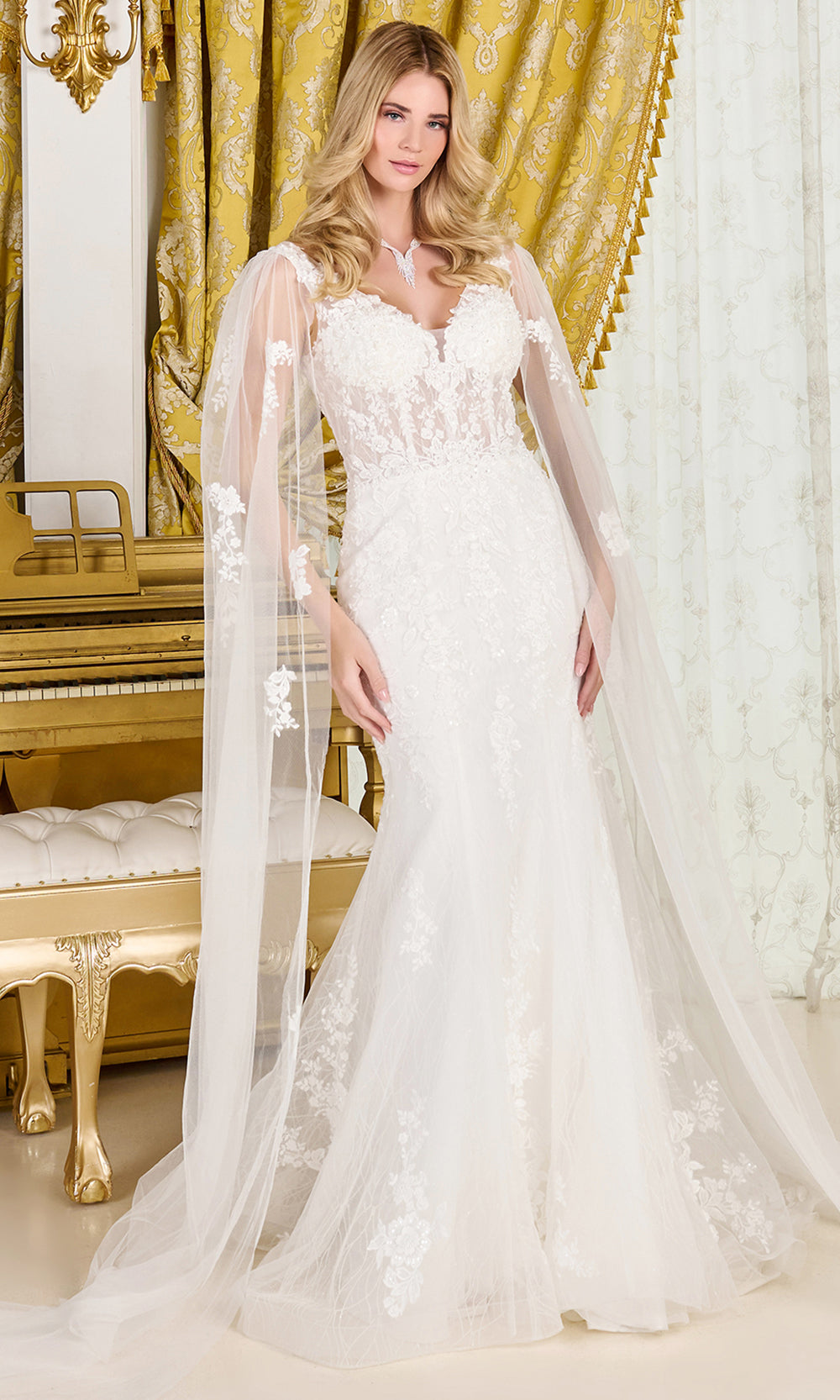 GLS by Gloria Bridal GL3829 - V-Neckline Floral Applique Long Gown Bridal Dresses in White