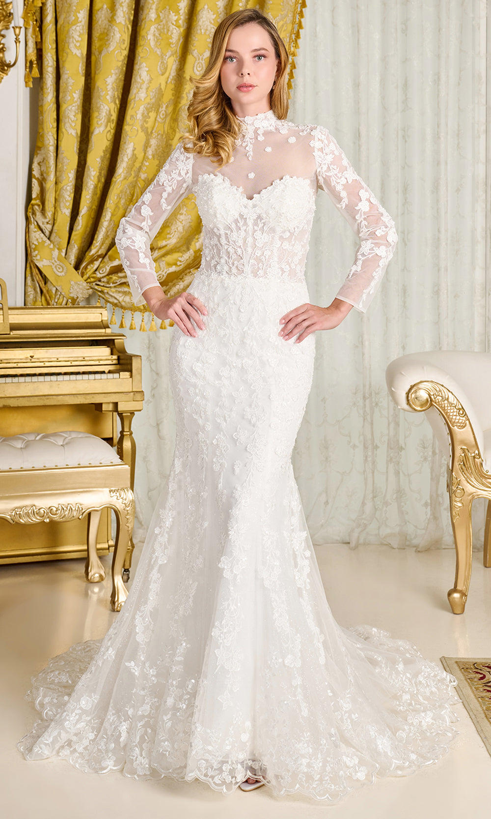GLS by Gloria Bridal GL3830 - Detachable Mock-Neck Top Embroidered Gown Bridal Dresses in White