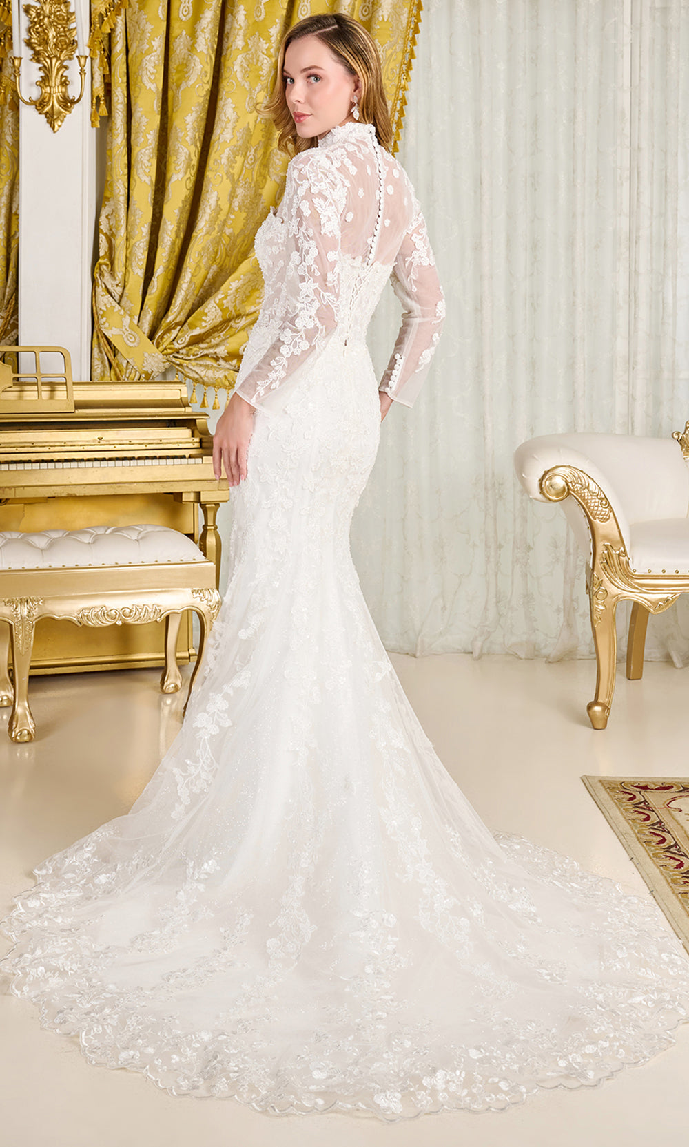 GLS by Gloria Bridal GL3830 - Detachable Mock-Neck Top Embroidered Gown Bridal Dresses in White