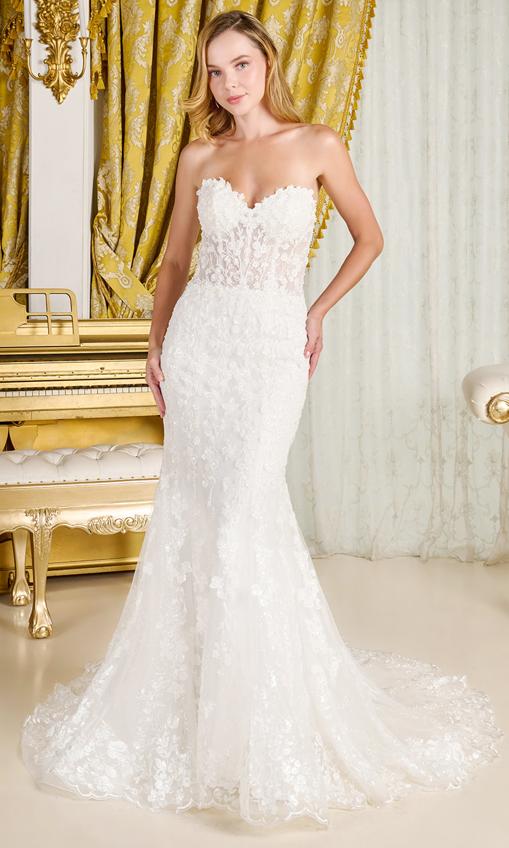 GLS by Gloria Bridal GL3830 - Detachable Mock-Neck Top Embroidered Gown Bridal Dresses in White