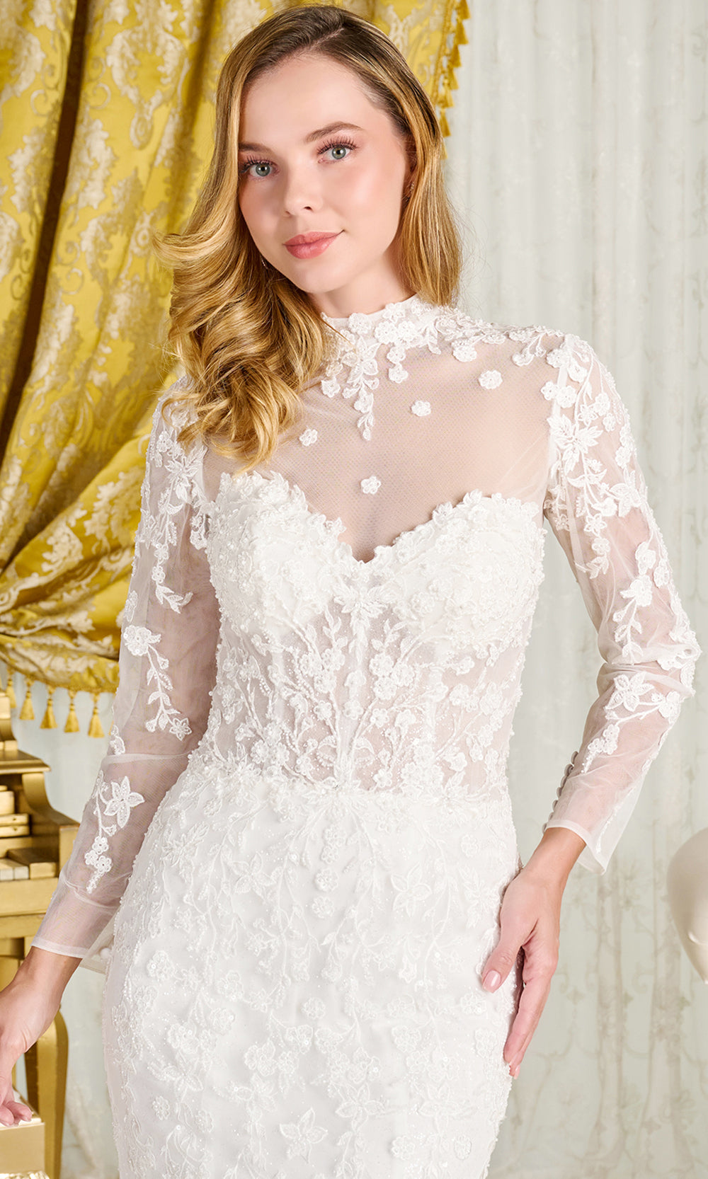 GLS by Gloria Bridal GL3830 - Detachable Mock-Neck Top Embroidered Gown Bridal Dresses in White