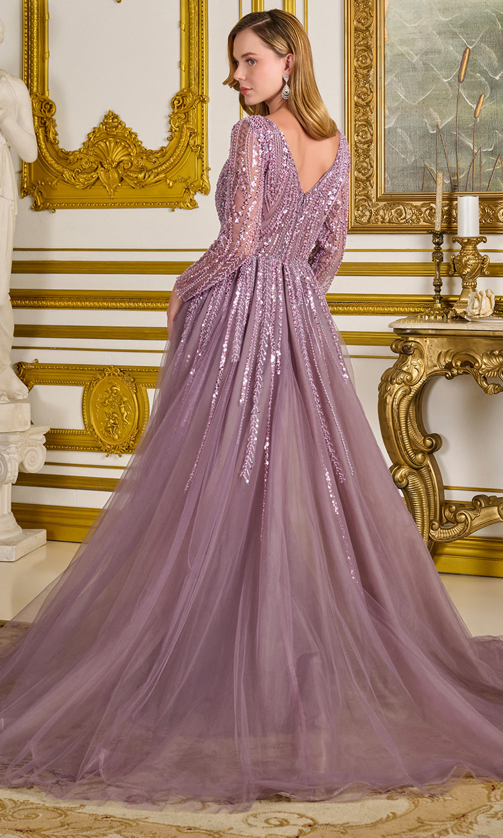 GLS by Gloria GL3832 - Long Sleeve Sparkling Beaded Gown Mother of the Bride Dresses in Mauve