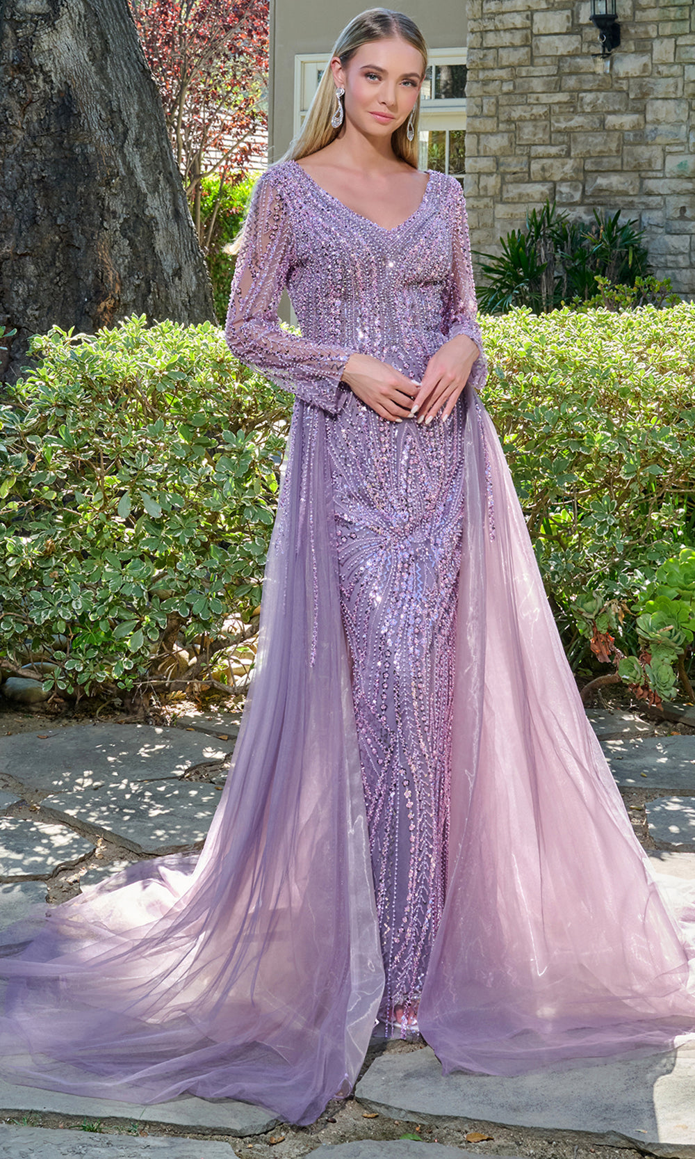 GLS by Gloria GL3832 - Long Sleeve Sparkling Beaded Gown Mother of the Bride Dresses in Purple