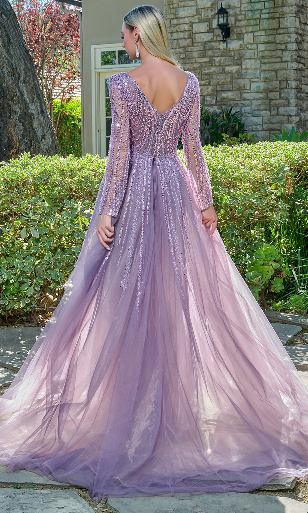 GLS by Gloria GL3832 - Long Sleeve Sparkling Beaded Gown Mother of the Bride Dresses in Purple