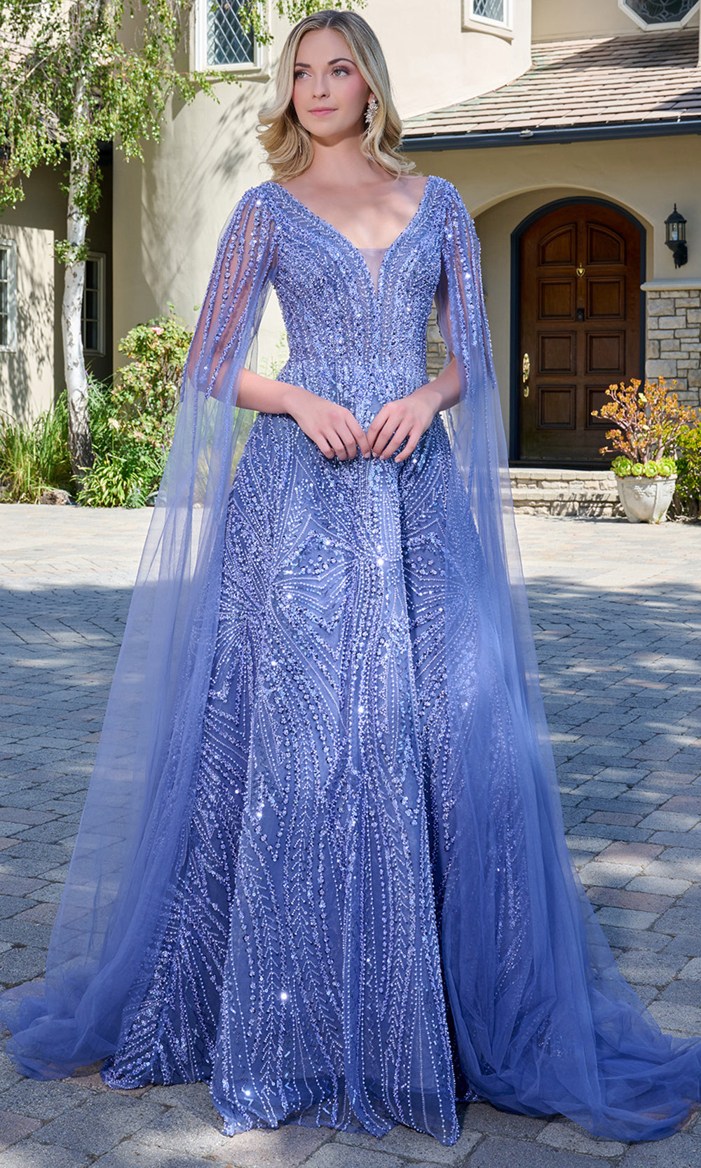 GLS by Gloria GL3833 - Plunging V-Neck Sparkle Formal Gown Mother of the Bride Dresses in Blue