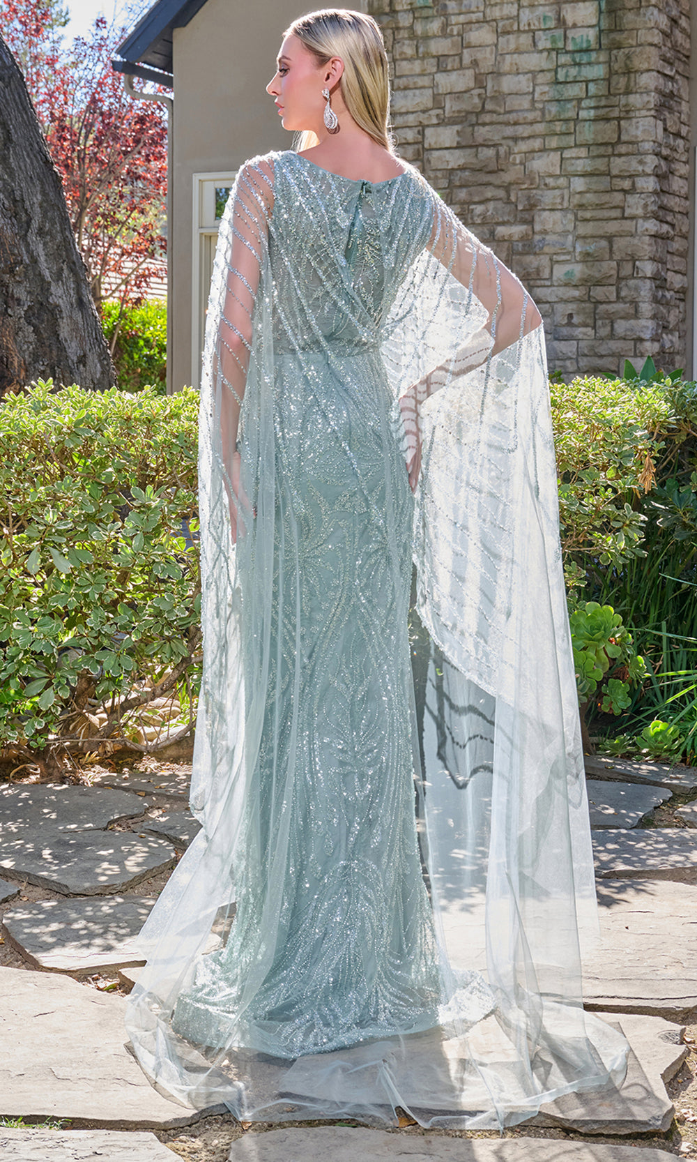 GLS by Gloria GL3835 - Jewel Ornate Plunging V-Neckline Gown Mother of the Bride Dresses in Gray and Blue