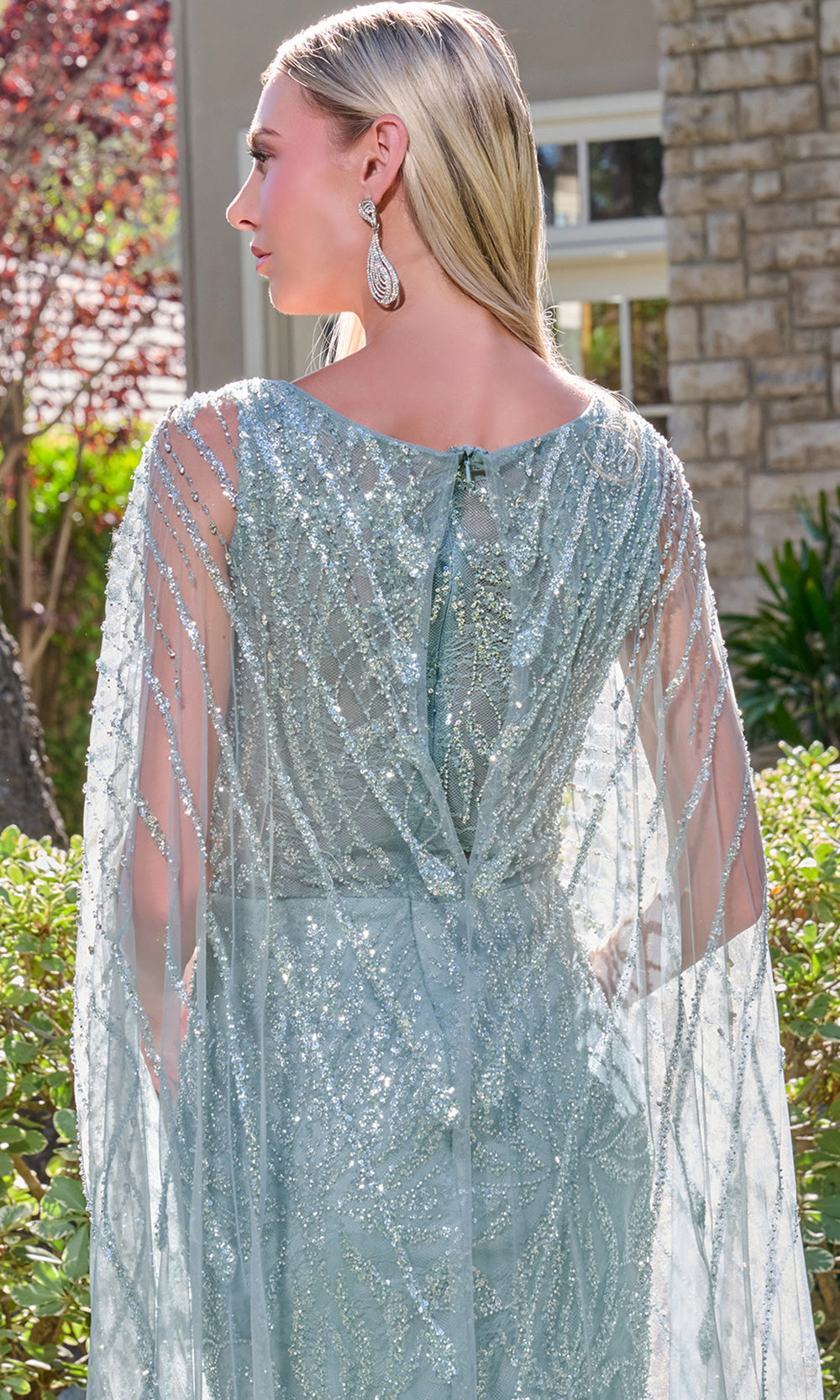 GLS by Gloria GL3835 - Jewel Ornate Plunging V-Neckline Gown Mother of the Bride Dresses in Gray and Blue