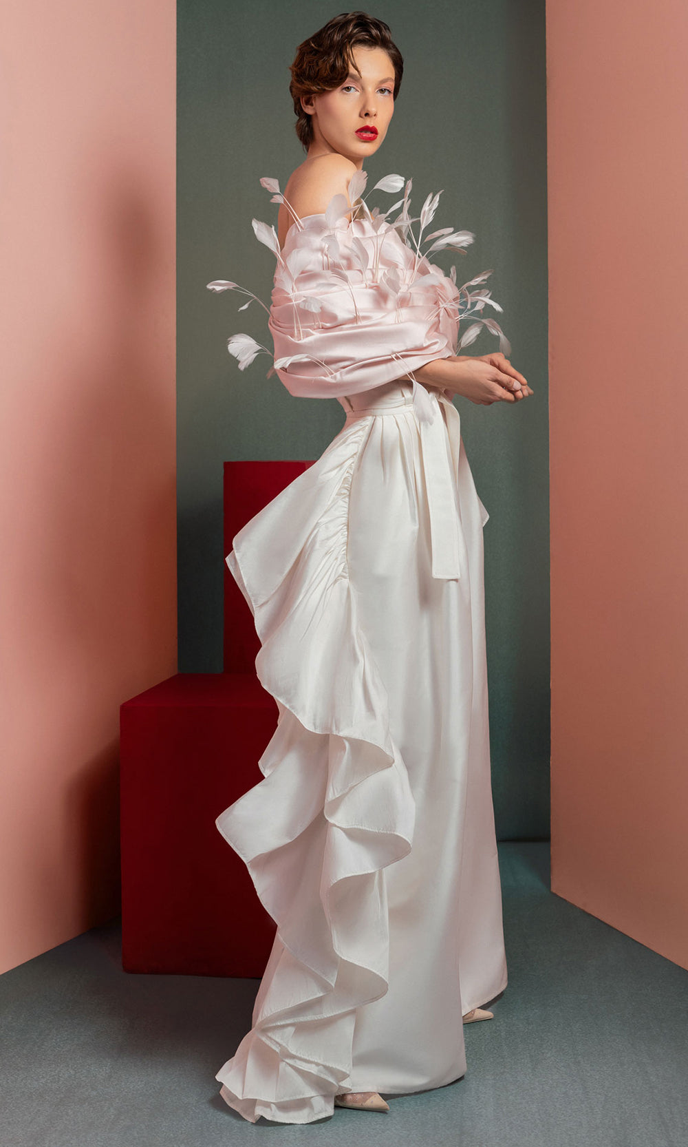 MNM Couture GOF2504 - Sweetheart Wide-Leg Pantsuit with Ruffles Formal Pantsuits