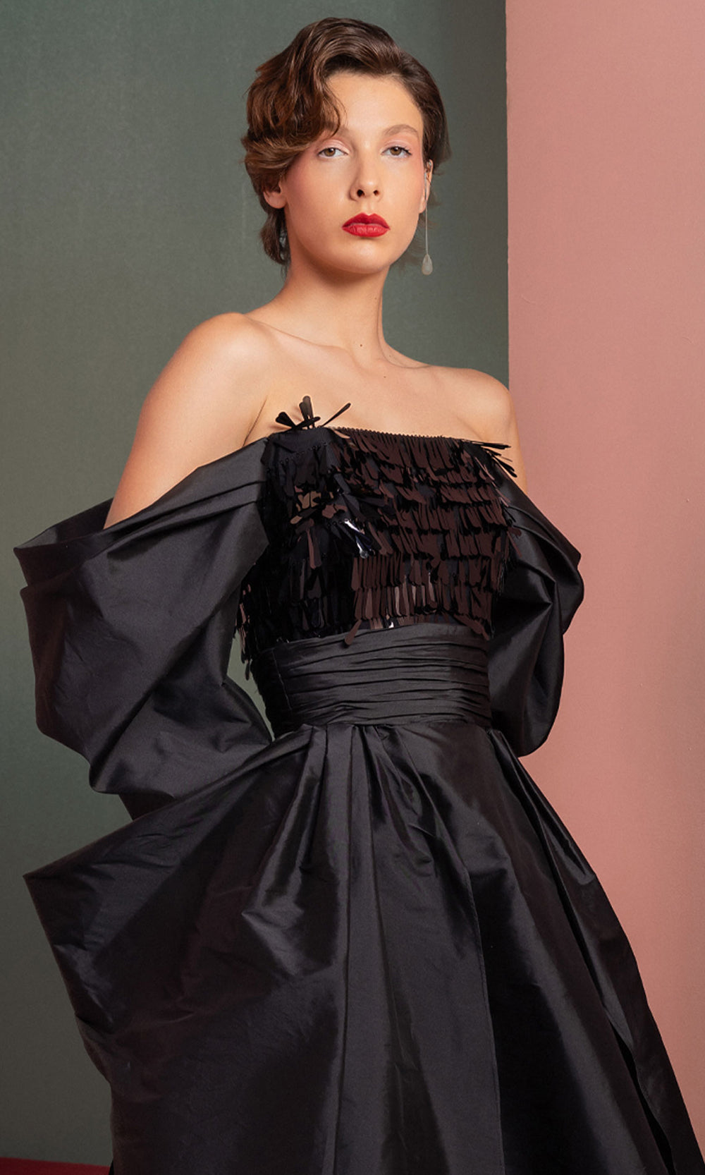 MNM Couture GOF2506 - Off Shoulder Sequin Taffeta Gown Formal Gowns