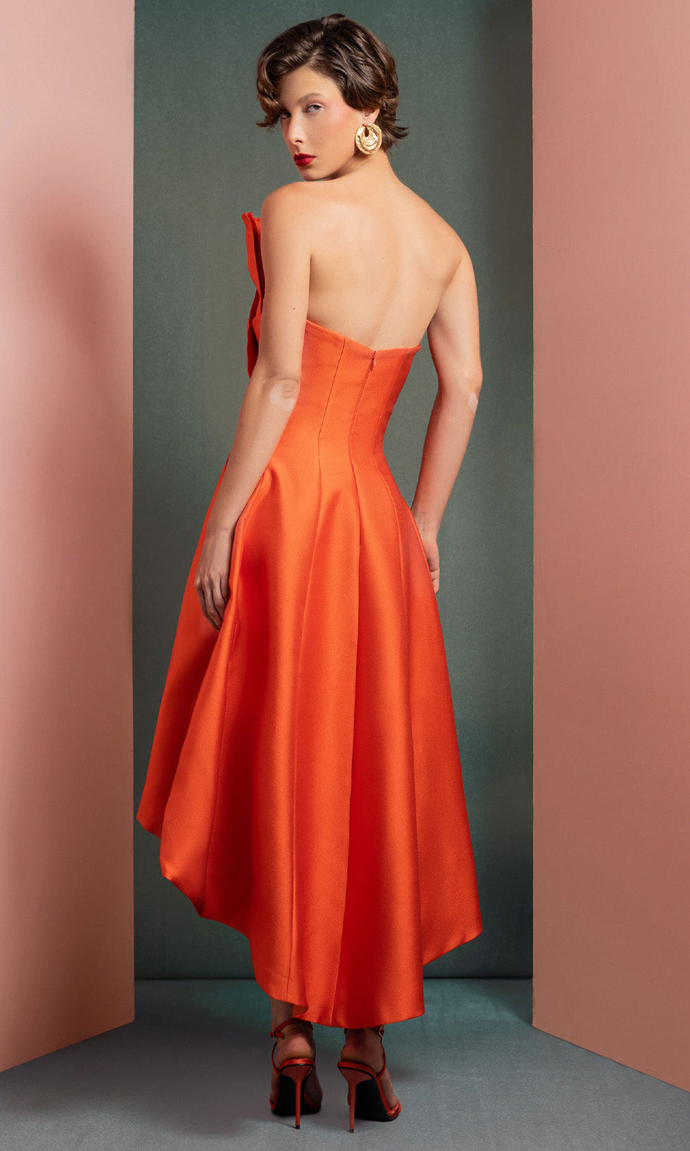 MNM COUTURE GOF2510 - Strapless Pleated Bodice A-Line Dress Formal Gowns Orange