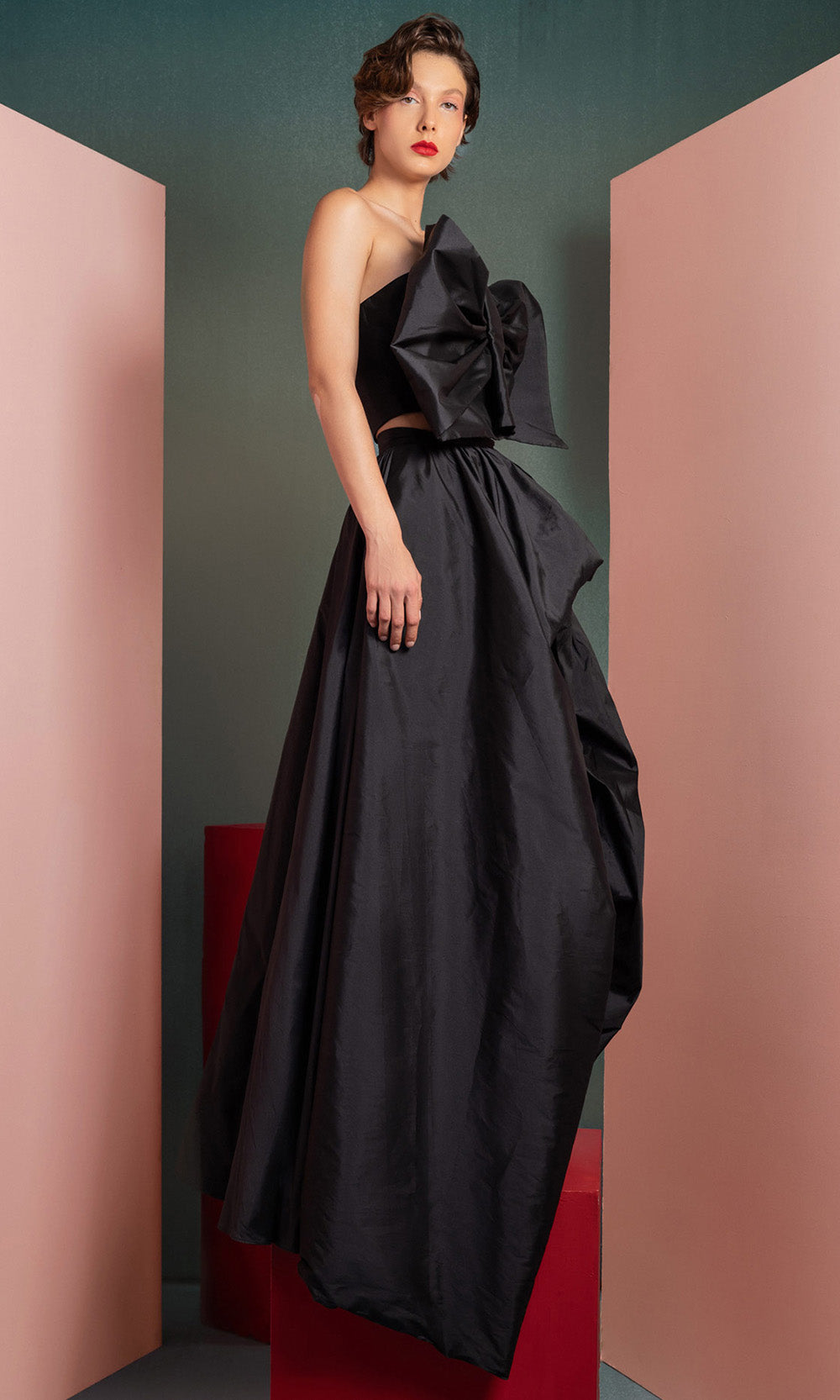 MNM COUTURE GOF2511 - High Low Two-Piece Strapless Gown Prom Dresses Black