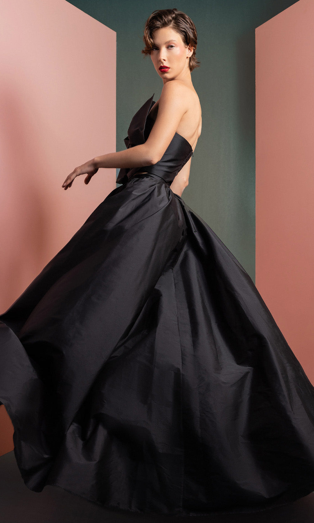 MNM COUTURE GOF2511 - High Low Two-Piece Strapless Gown Prom Dresses Black