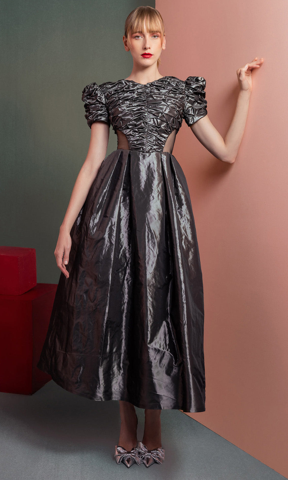 MNM COUTURE GOF2512 - Illusion Cutout Ruched A-Line Dress Prom Dresses Black