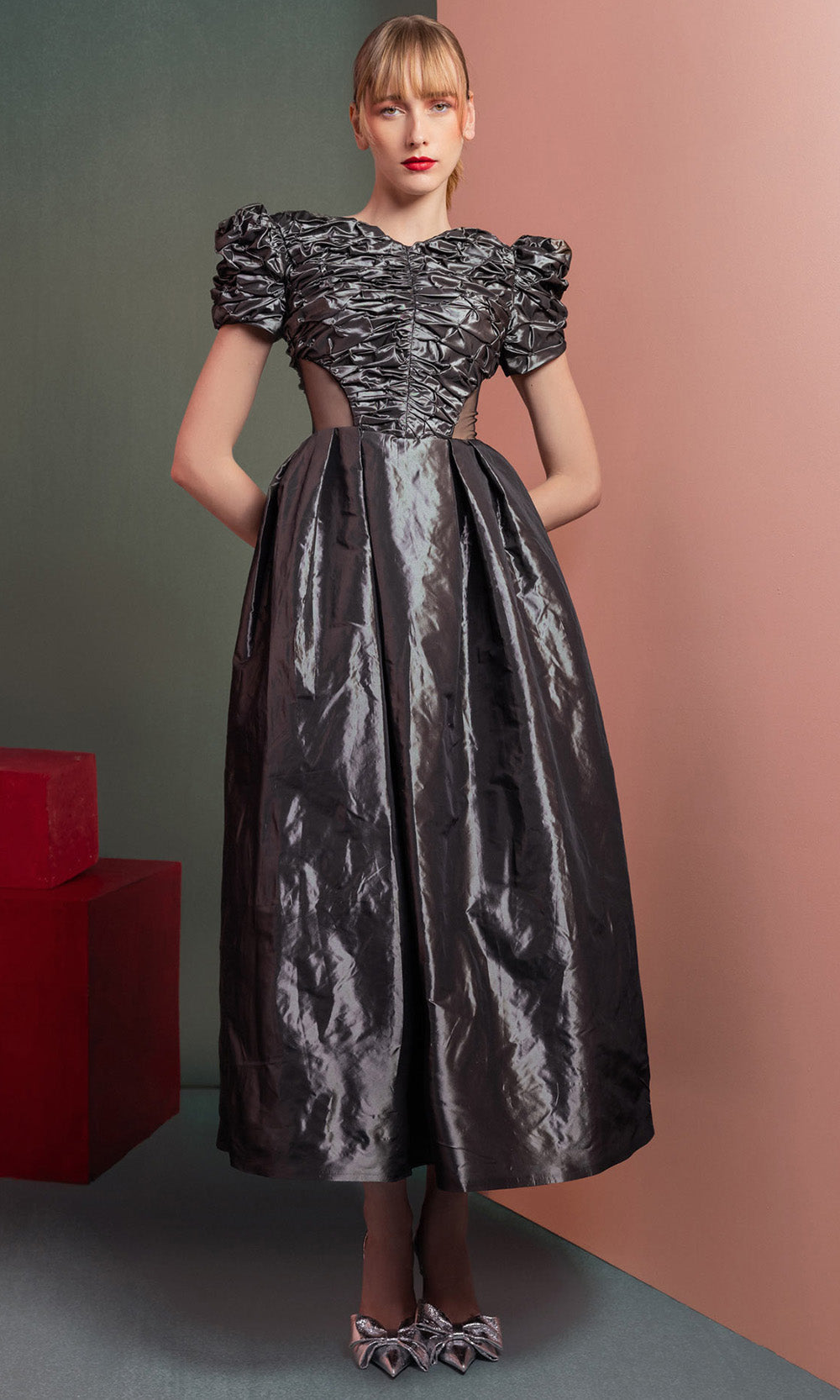 MNM COUTURE GOF2512 - Illusion Cutout Ruched A-Line Dress Prom Dresses Black