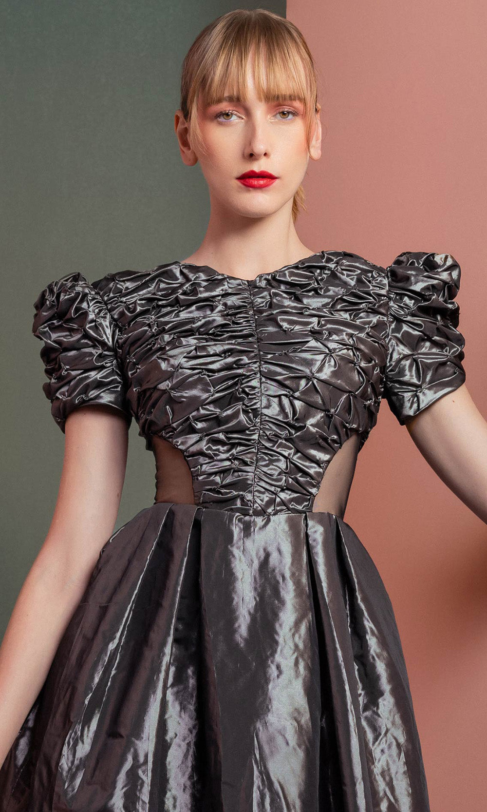 MNM COUTURE GOF2512 - Illusion Cutout Ruched A-Line Dress Prom Dresses Black