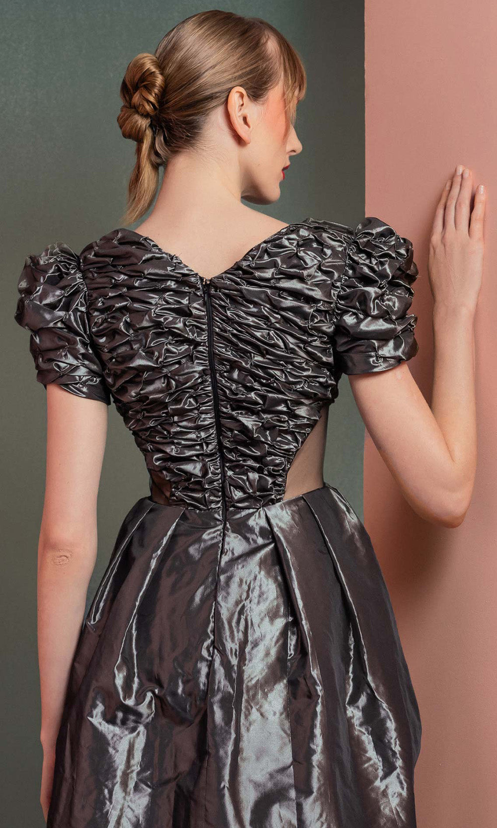MNM COUTURE GOF2512 - Illusion Cutout Ruched A-Line Dress Prom Dresses Black