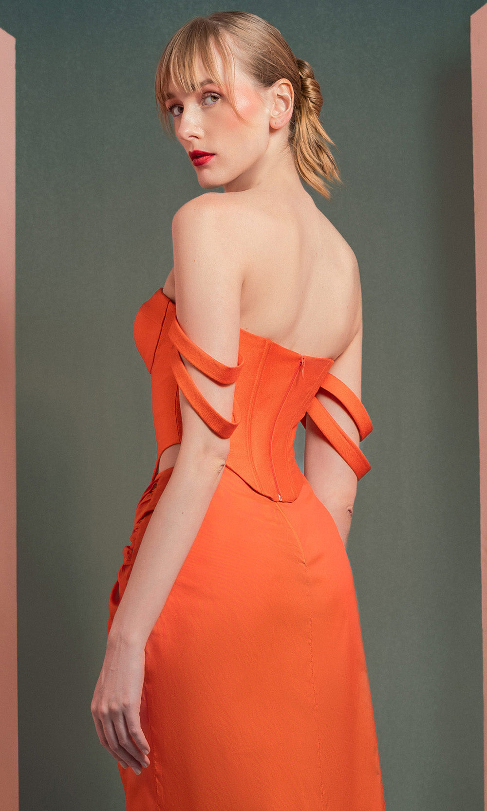 MNM COUTURE GOF2513 - Sweetheart Corset High Low Dress Evening Dresses in Orange