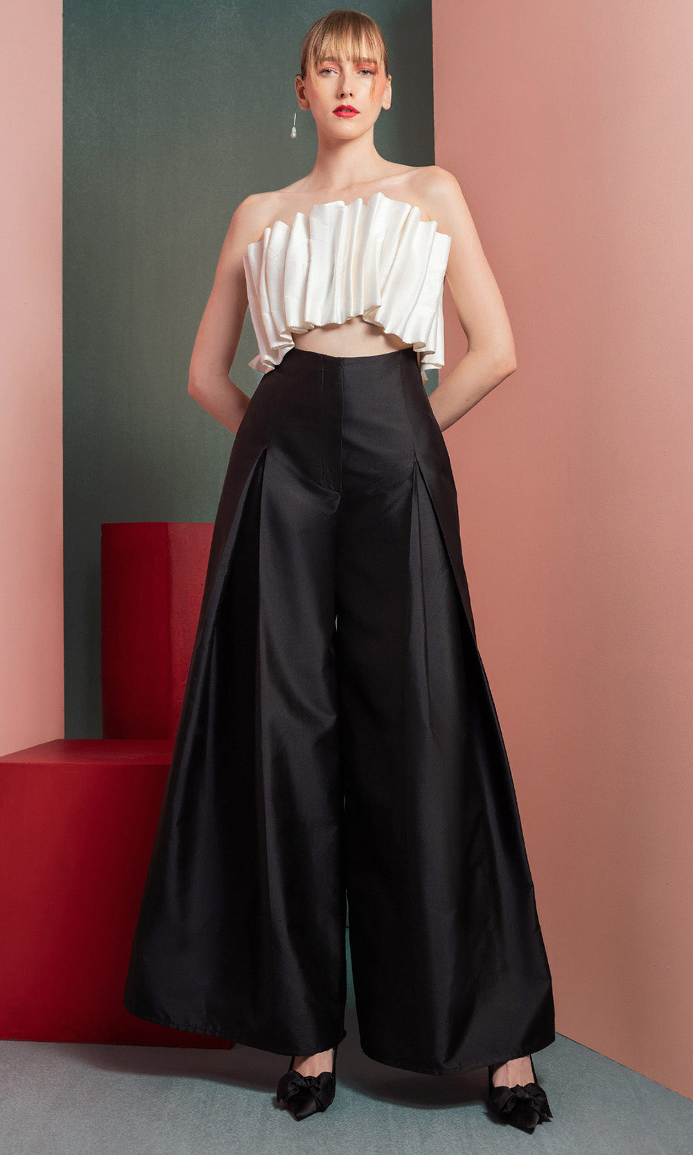 MNM COUTURE GOF2516 - Straight Neckline Two-Piece Pantsuit Prom Dresses in Black White