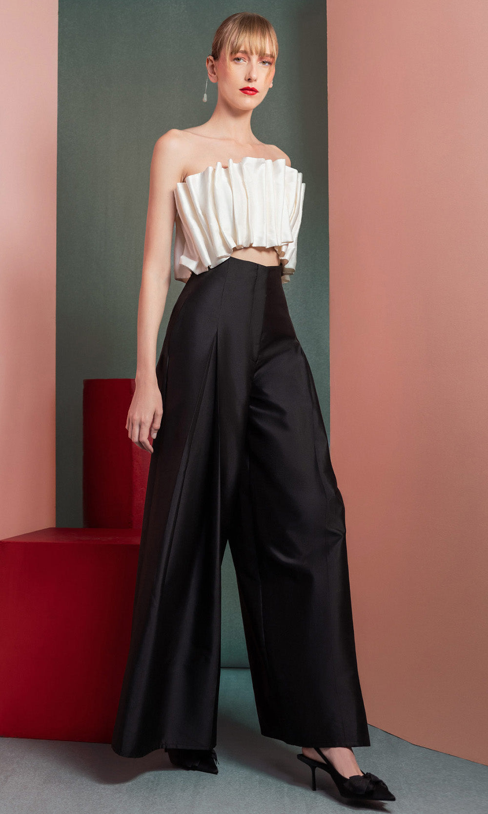 MNM COUTURE GOF2516 - Straight Neckline Two-Piece Pantsuit Prom Dresses in Black White