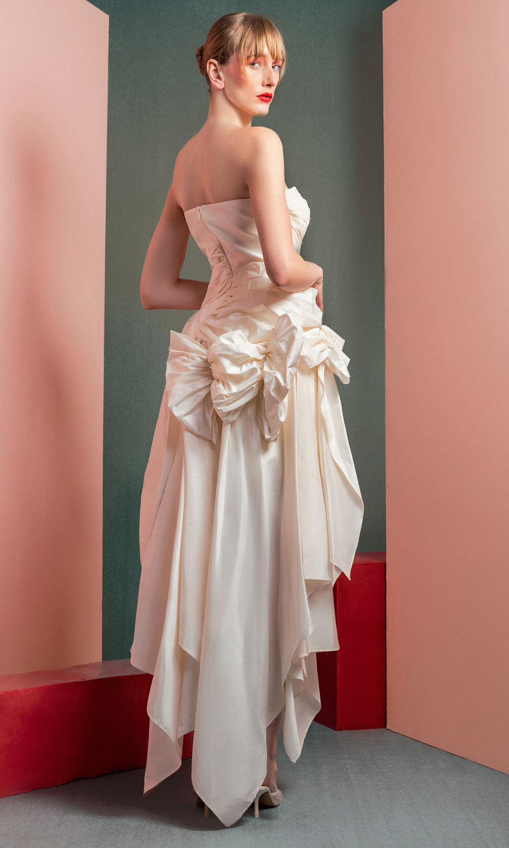 MNM COUTURE GOF2519 - Handkerchief Hem Straight Neckline Evening Dress Prom Dresses in Off White
