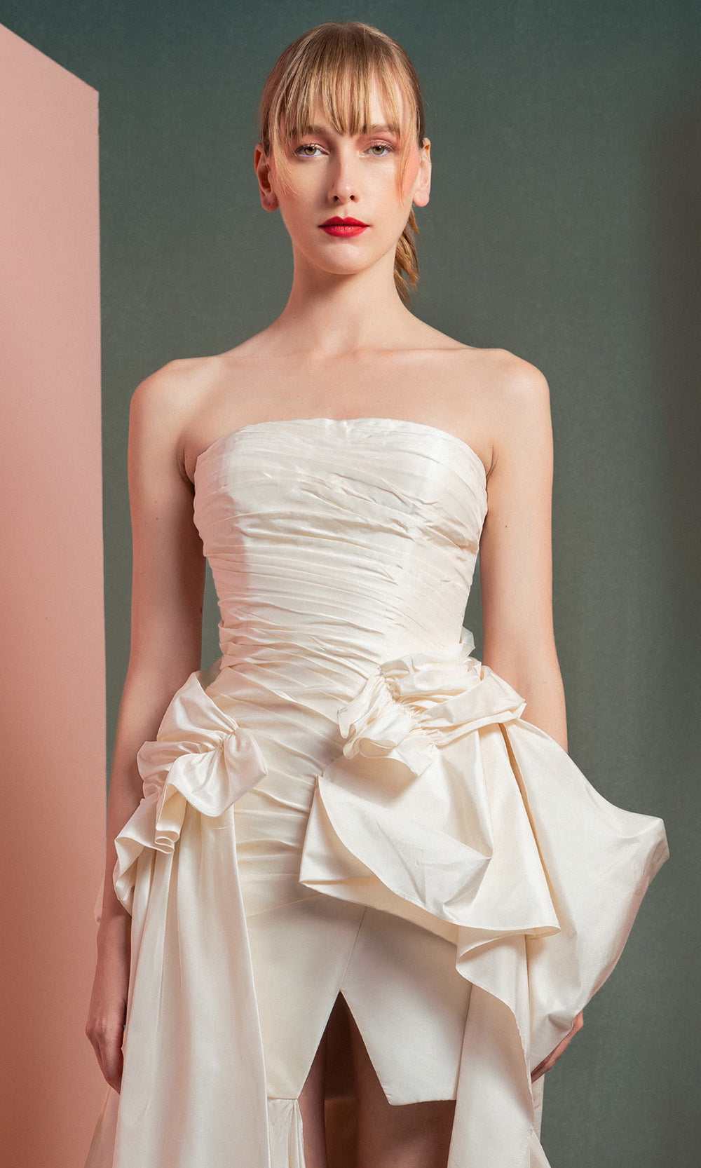 MNM COUTURE GOF2519 - Handkerchief Hem Straight Neckline Evening Dress Prom Dresses in Off White