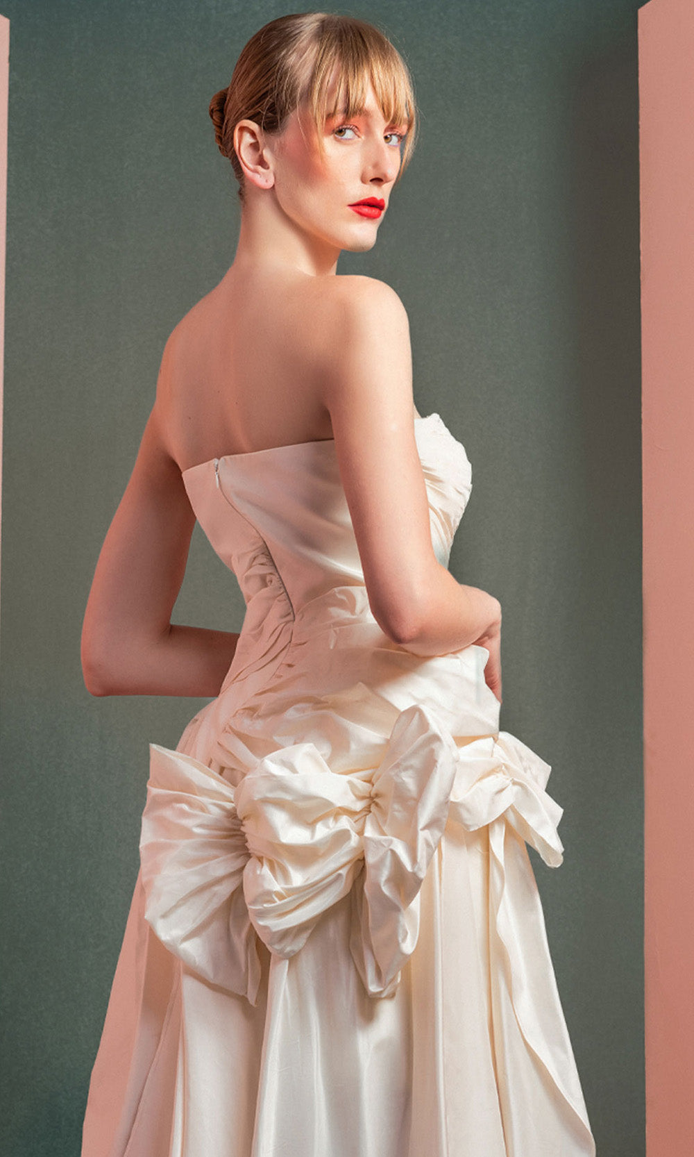 MNM COUTURE GOF2519 - Handkerchief Hem Straight Neckline Evening Dress Prom Dresses in Off White