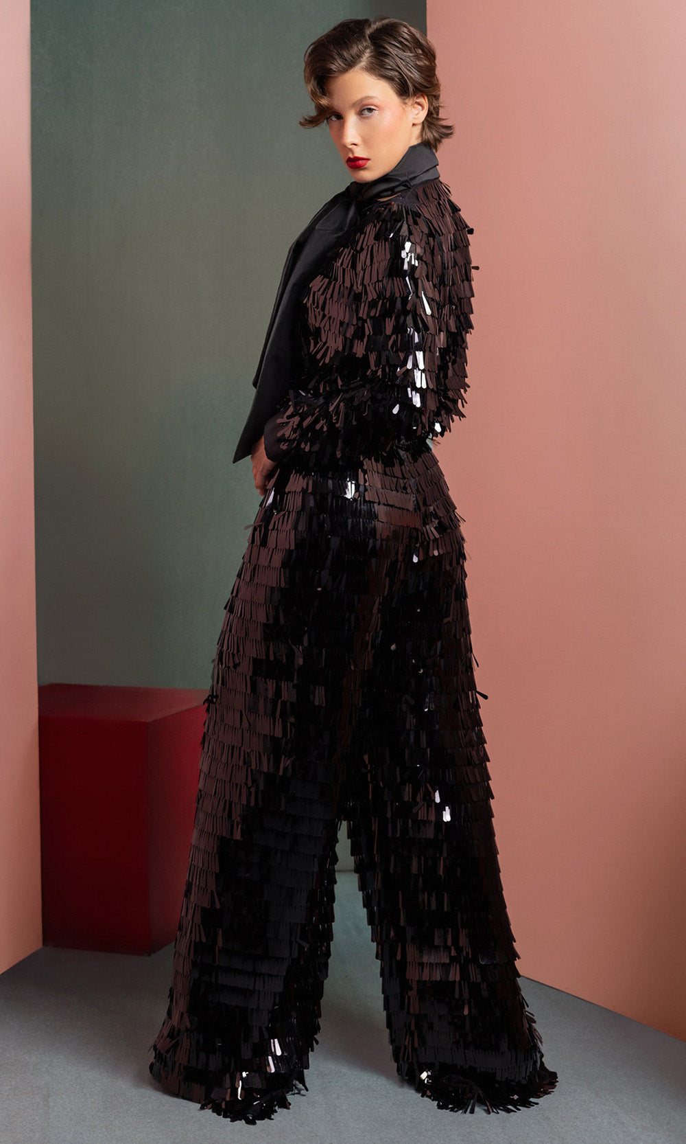 MNM COUTURE GOF2526 - Wide-Leg Sequin Pantsuit with Bow Prom Dresses Black