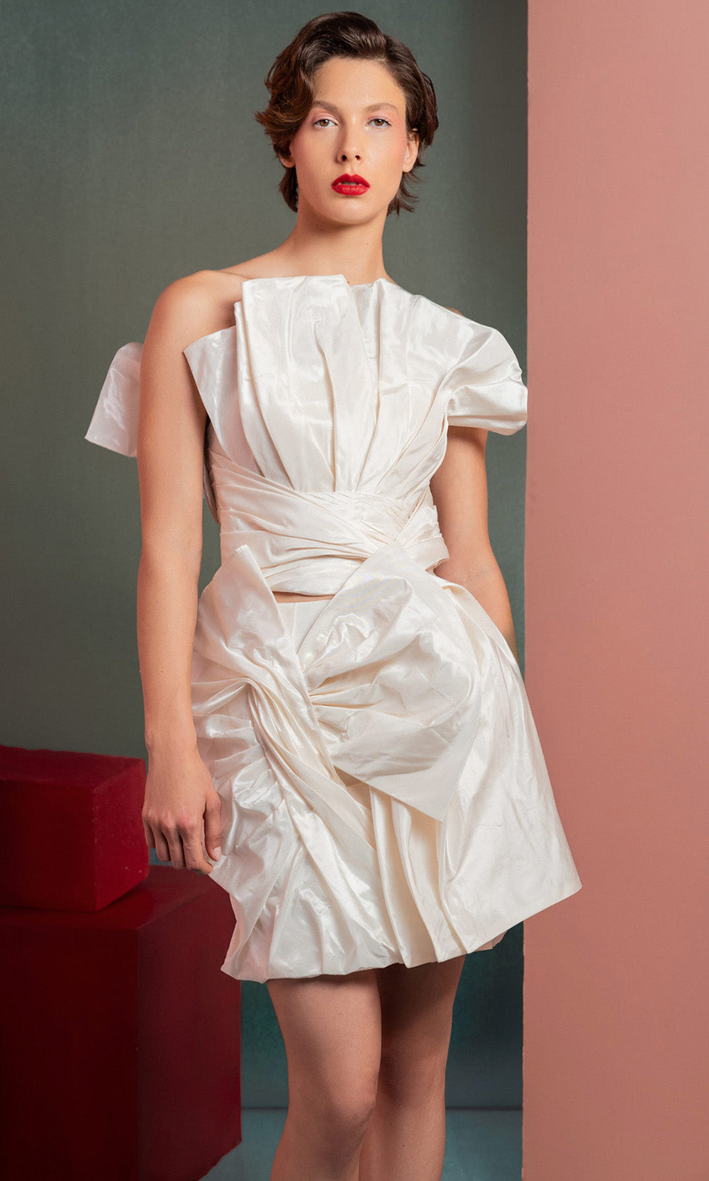 MNM COUTURE GOF2527 - Ruched Strapless Two Piece Dress Cocktail Dresses in Off White