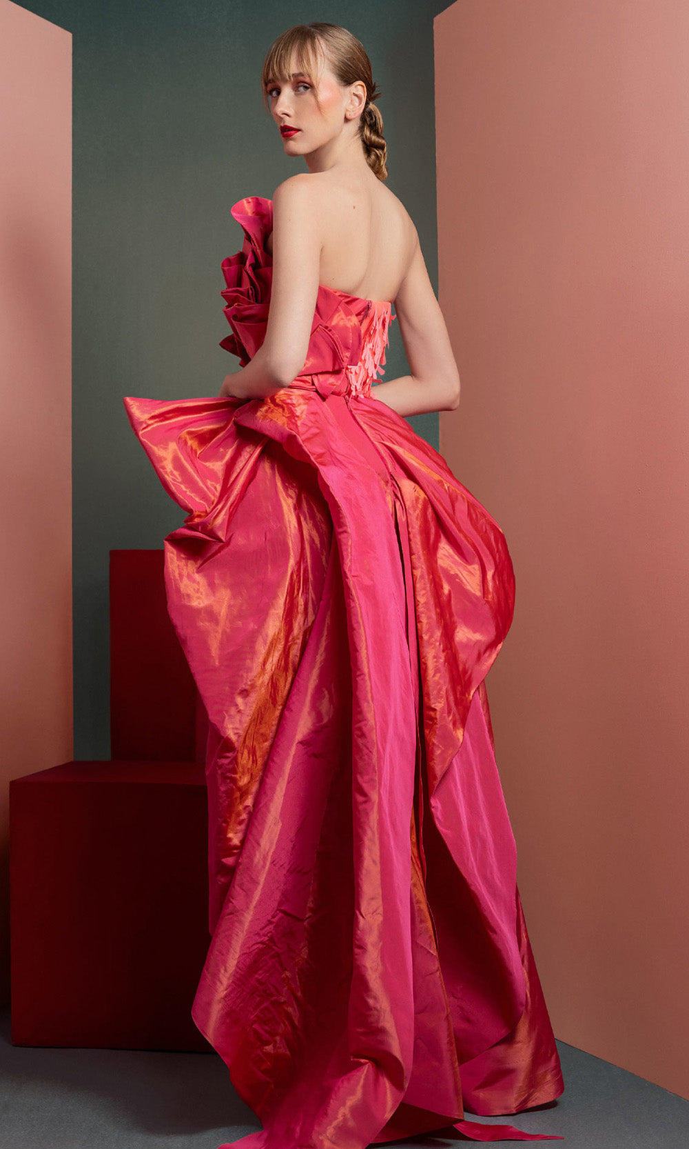 MNM COUTURE GOF2531 - Embellished Strapless Draped Skirt Dress Prom Dresses in Coral