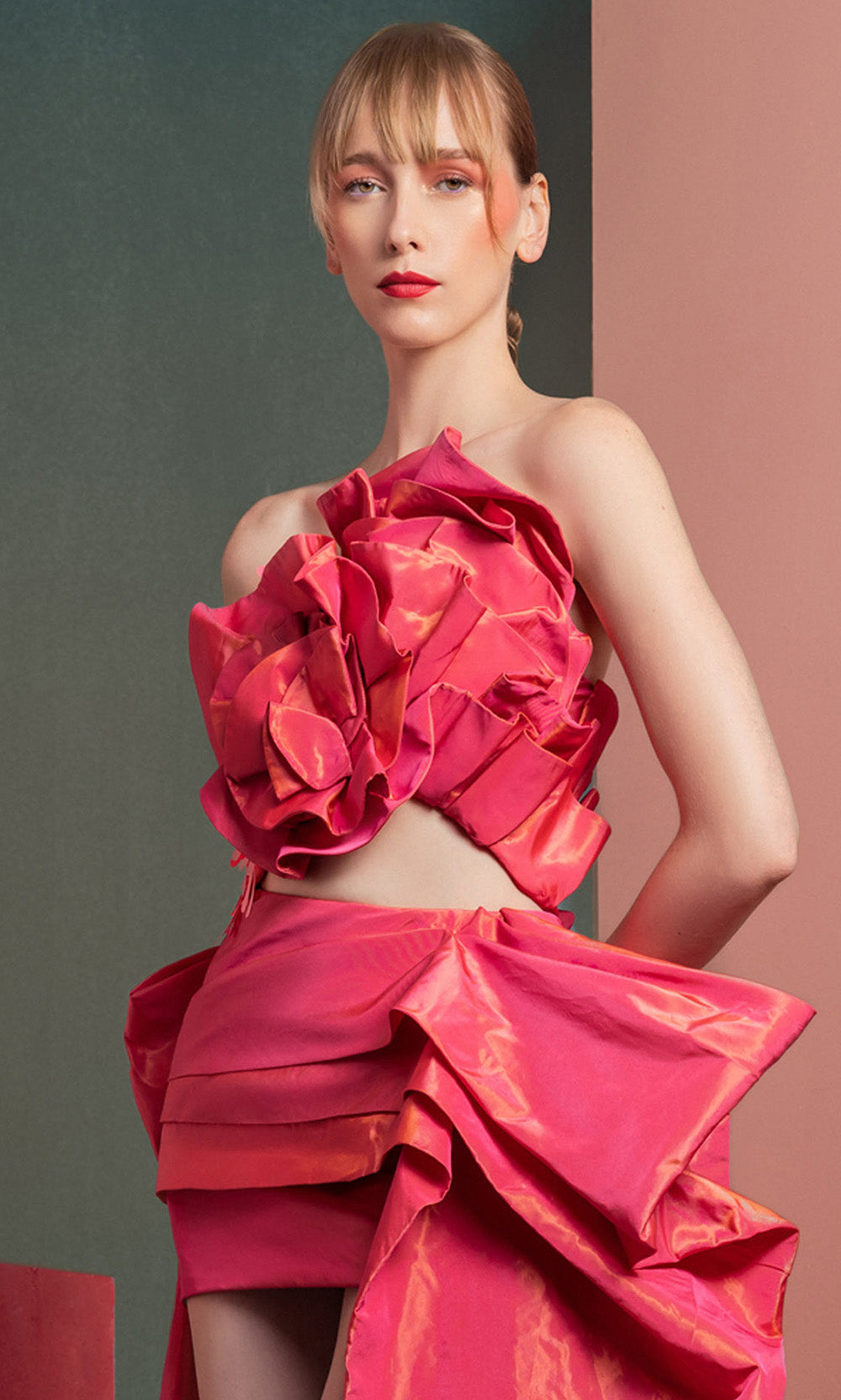 MNM COUTURE GOF2531 - Embellished Strapless Draped Skirt Dress Prom Dresses in Coral