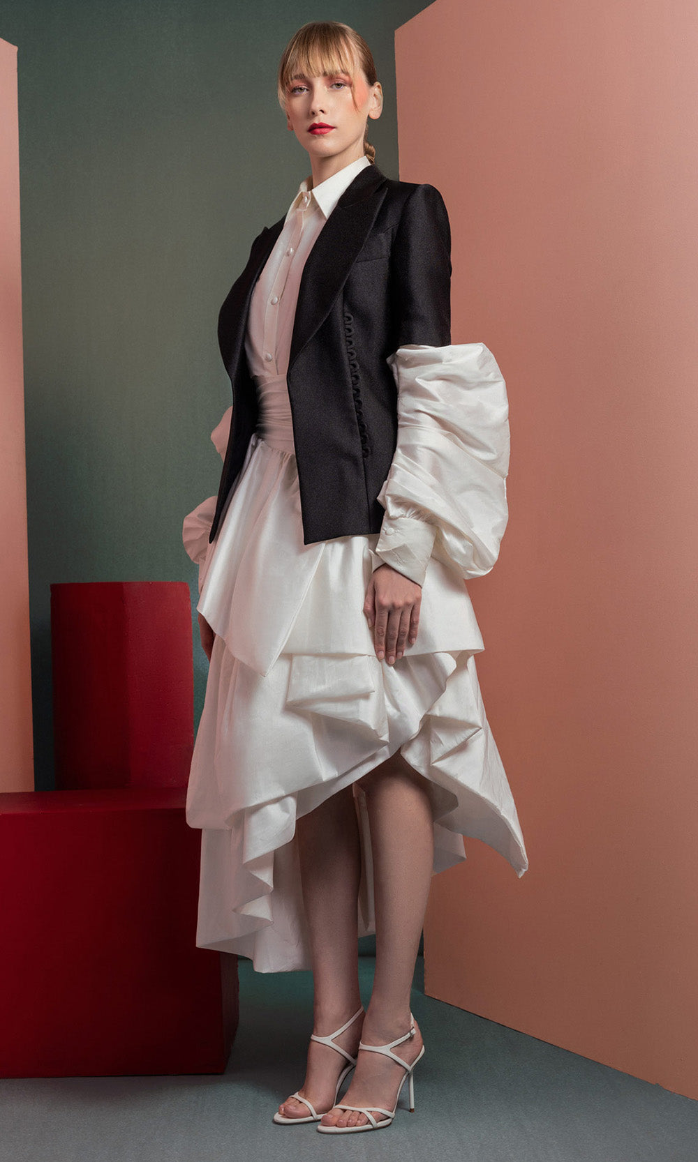 MNM COUTURE GOF2532 - Structured Blazer Style A-Line Dress Prom Dresses in Black White
