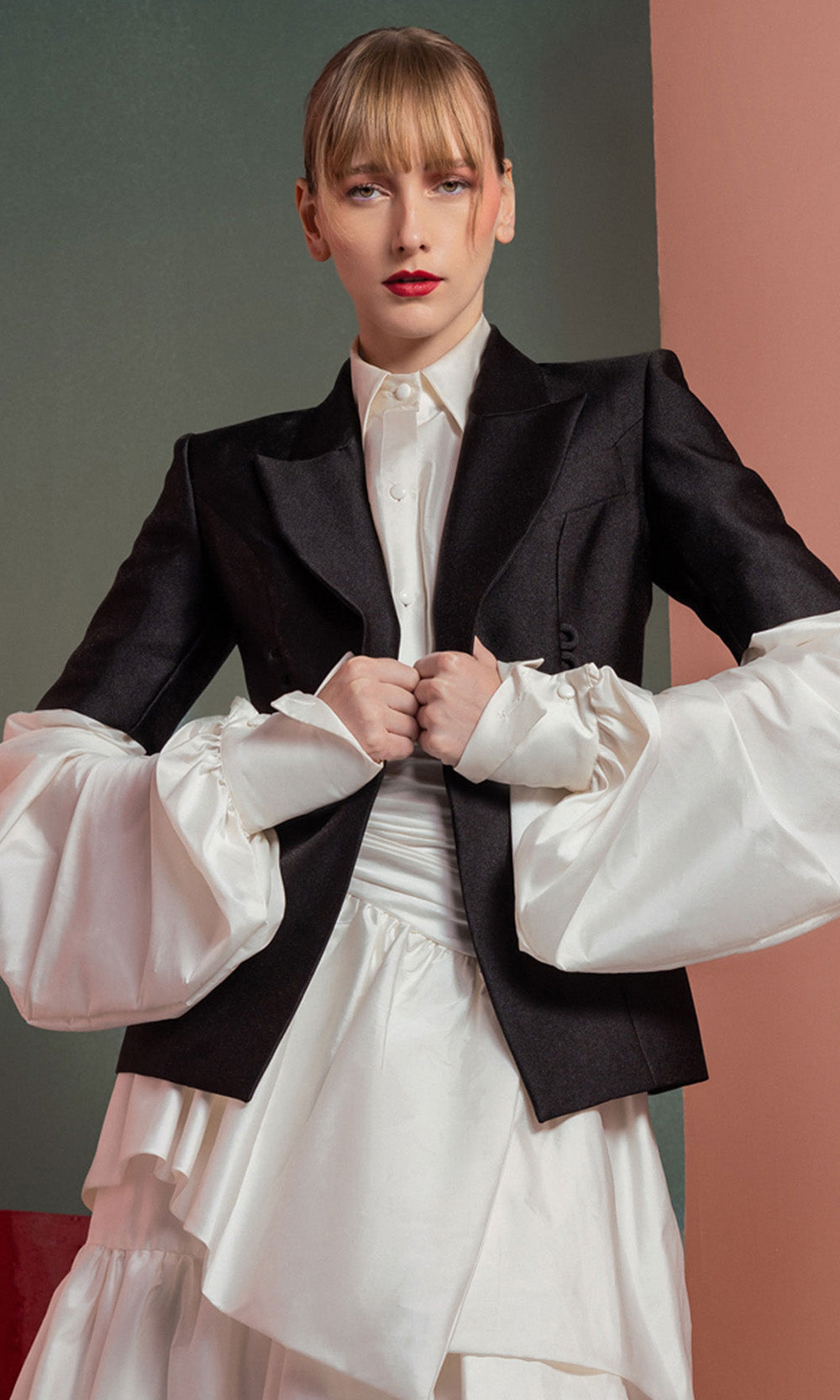 MNM COUTURE GOF2532 - Structured Blazer Style A-Line Dress Prom Dresses in Black White