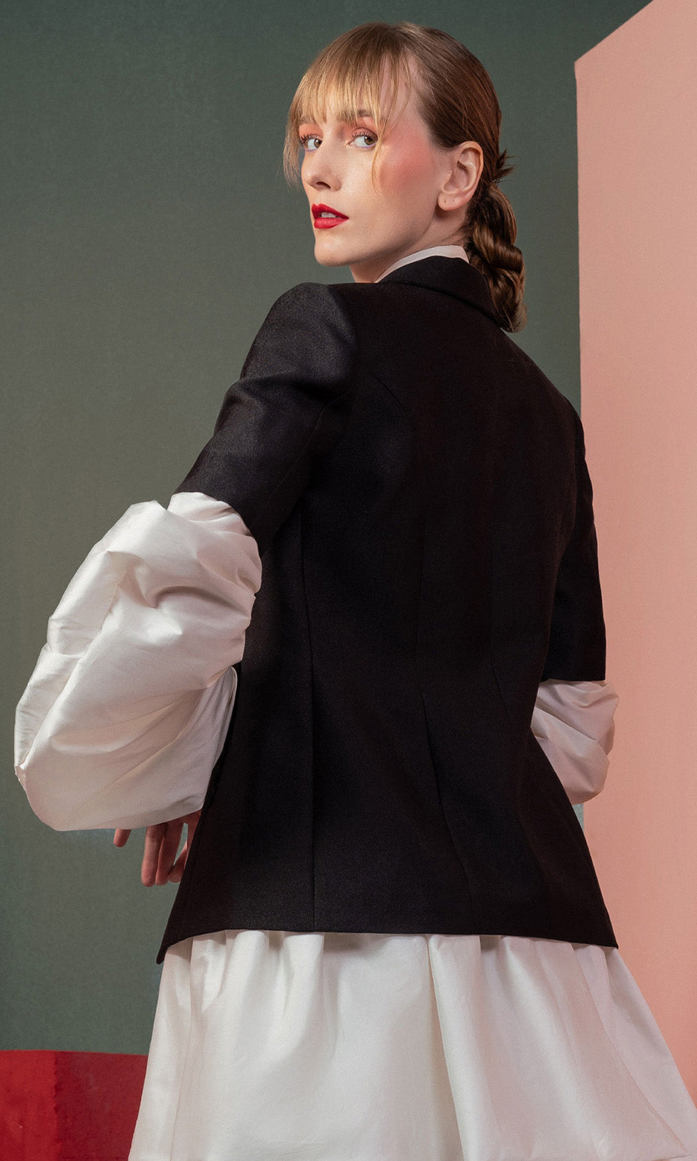 MNM COUTURE GOF2532 - Structured Blazer Style A-Line Dress Prom Dresses in Black White