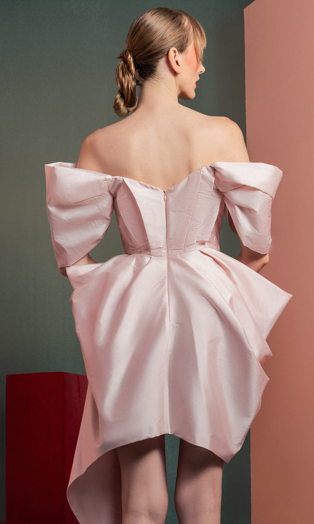MNM COUTURE GOF2534 - Surplice V-Neck Draped Taffeta Dress Prom Dresses in Pink