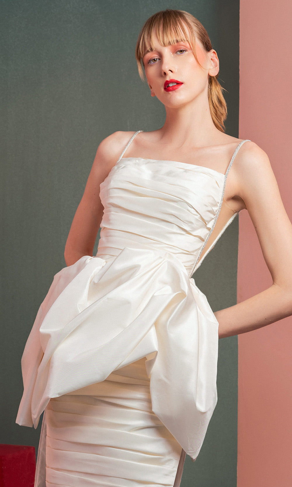 MNM COUTURE GOF2535 - Square Neck Beaded Strap Evening Dress Prom Dresses in Off White
