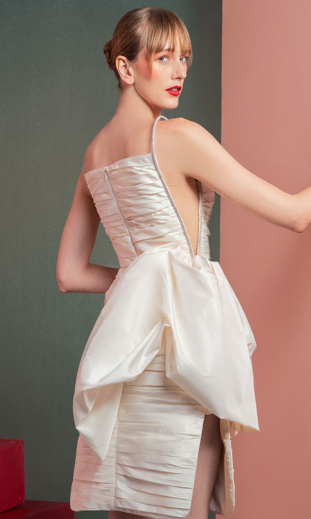 MNM COUTURE GOF2535 - Square Neck Beaded Strap Evening Dress Prom Dresses in Off White