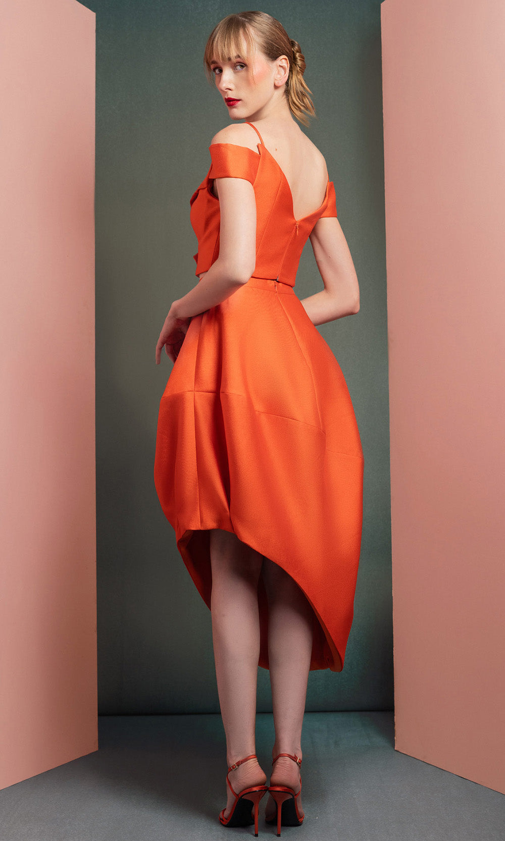MNM COUTURE GOF2537 - Folded Neckline Two Piece Taffeta Dress Prom Dresses in Orange