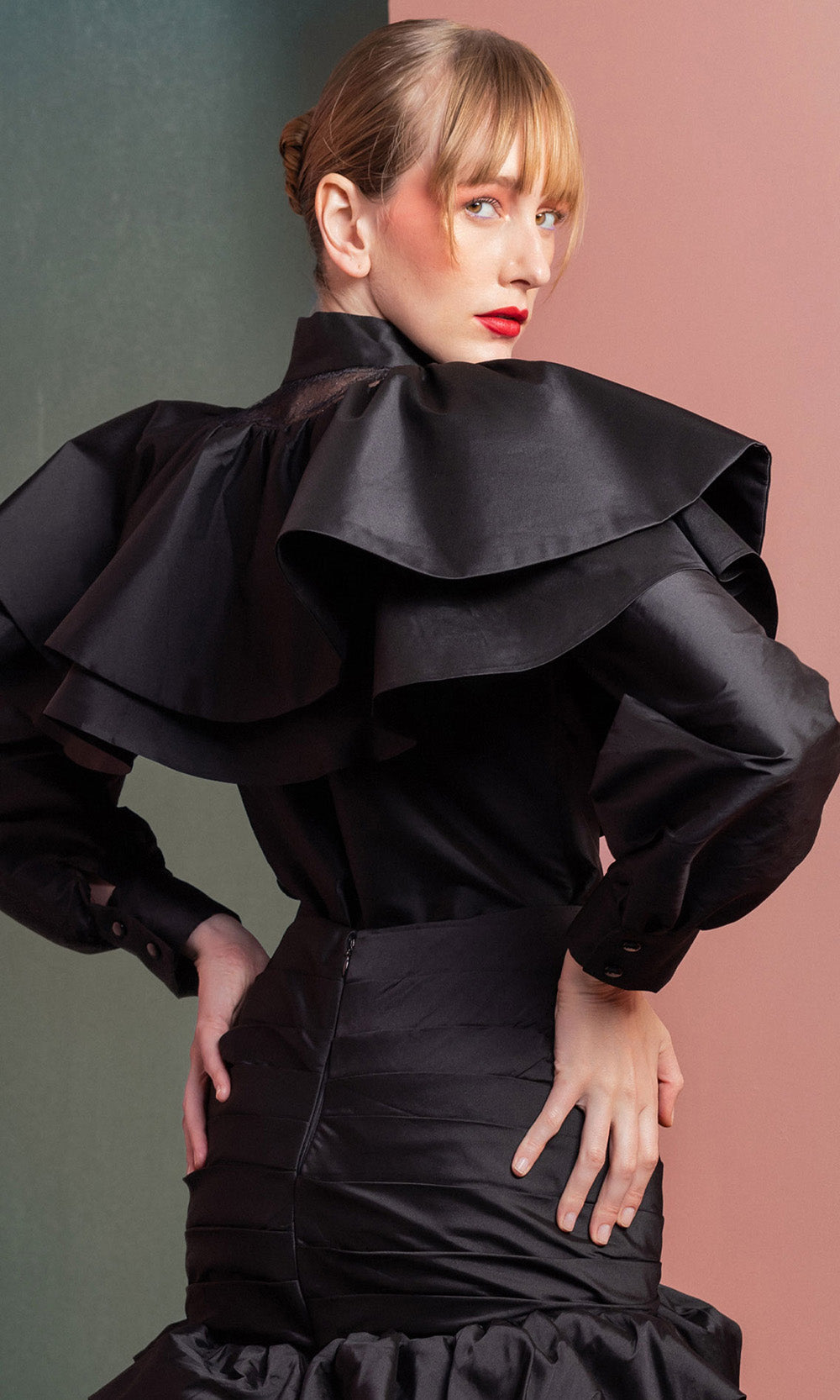 MNM COUTURE GOF2539 - High Neck Ruffled Taffeta Short Dress Cocktail Dresses in Black