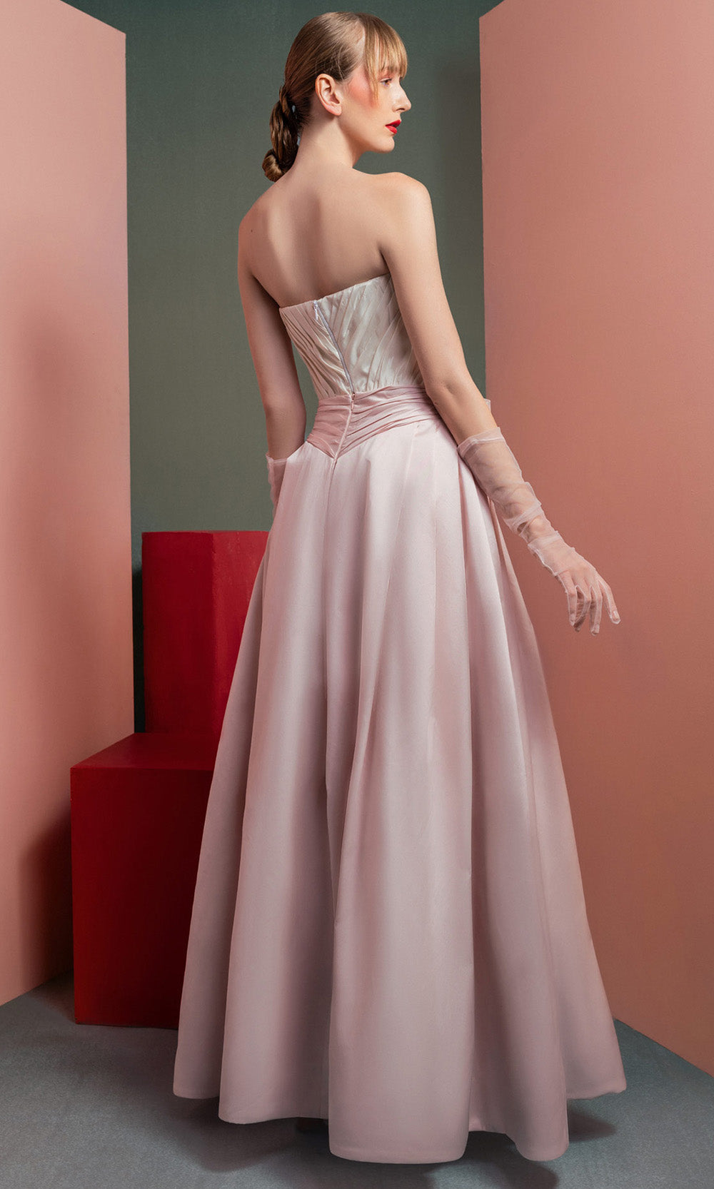 MNM COUTURE GOF2540 - Deep Sweetheart A-Line Gown with Bow Prom Dresses Pink in and Off White