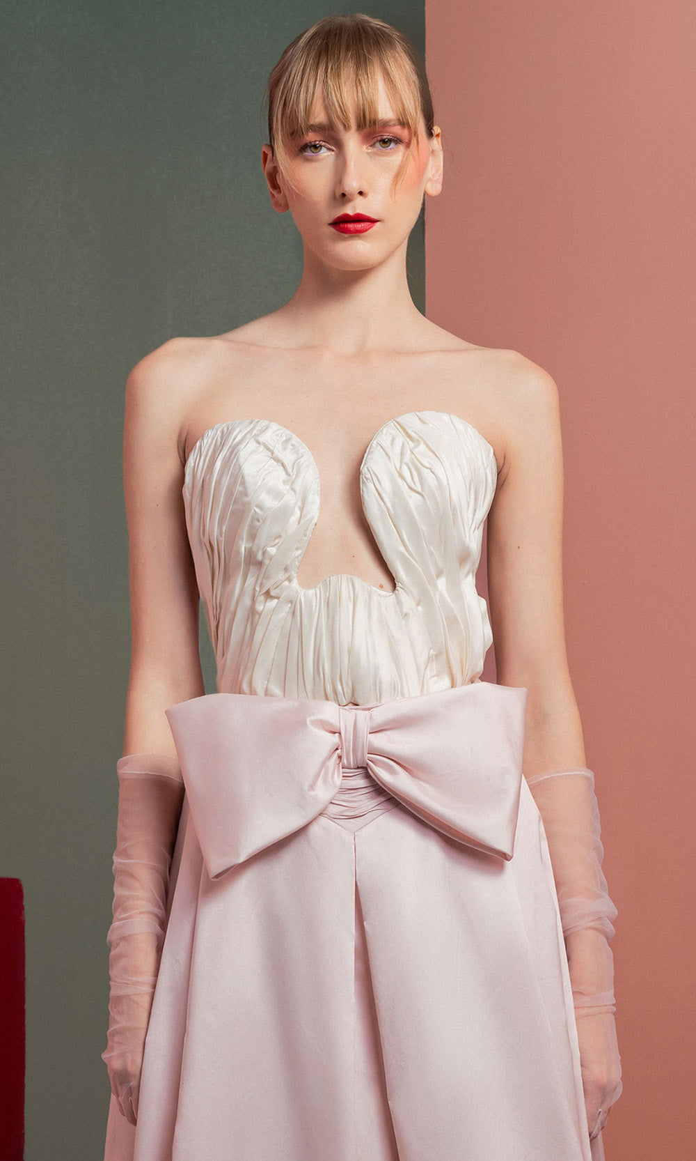 MNM COUTURE GOF2540 - Deep Sweetheart A-Line Gown with Bow Prom Dresses Pink in and Off White