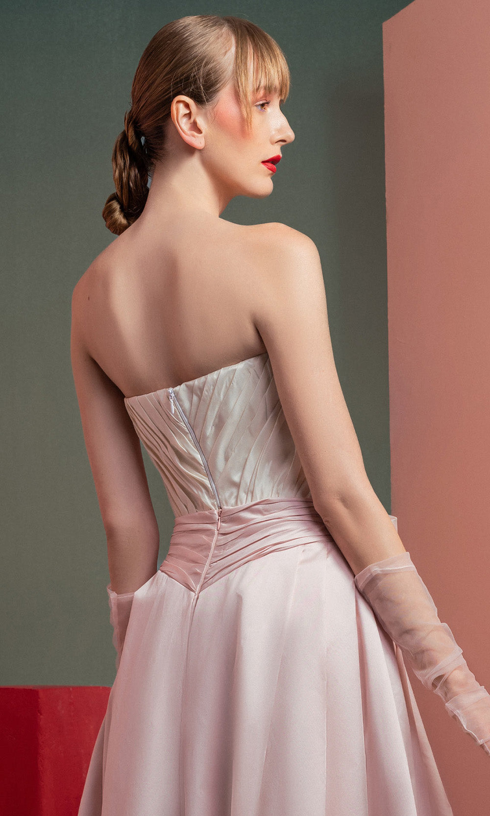 MNM COUTURE GOF2540 - Deep Sweetheart A-Line Gown with Bow Prom Dresses Pink in and Off White