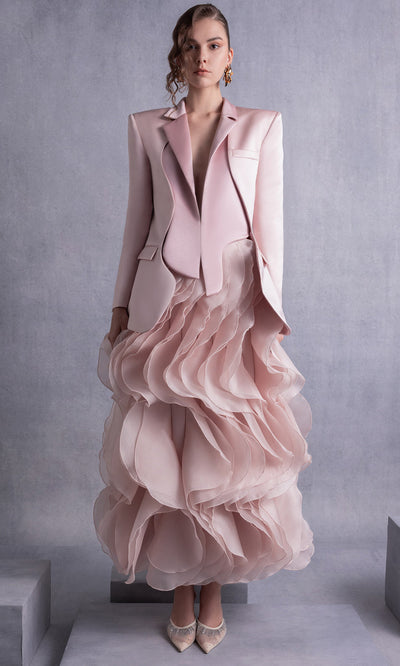 MNM Couture GOS2504 - Ruffled Skirt Long Sleeve Jacket Gown Formal Gowns