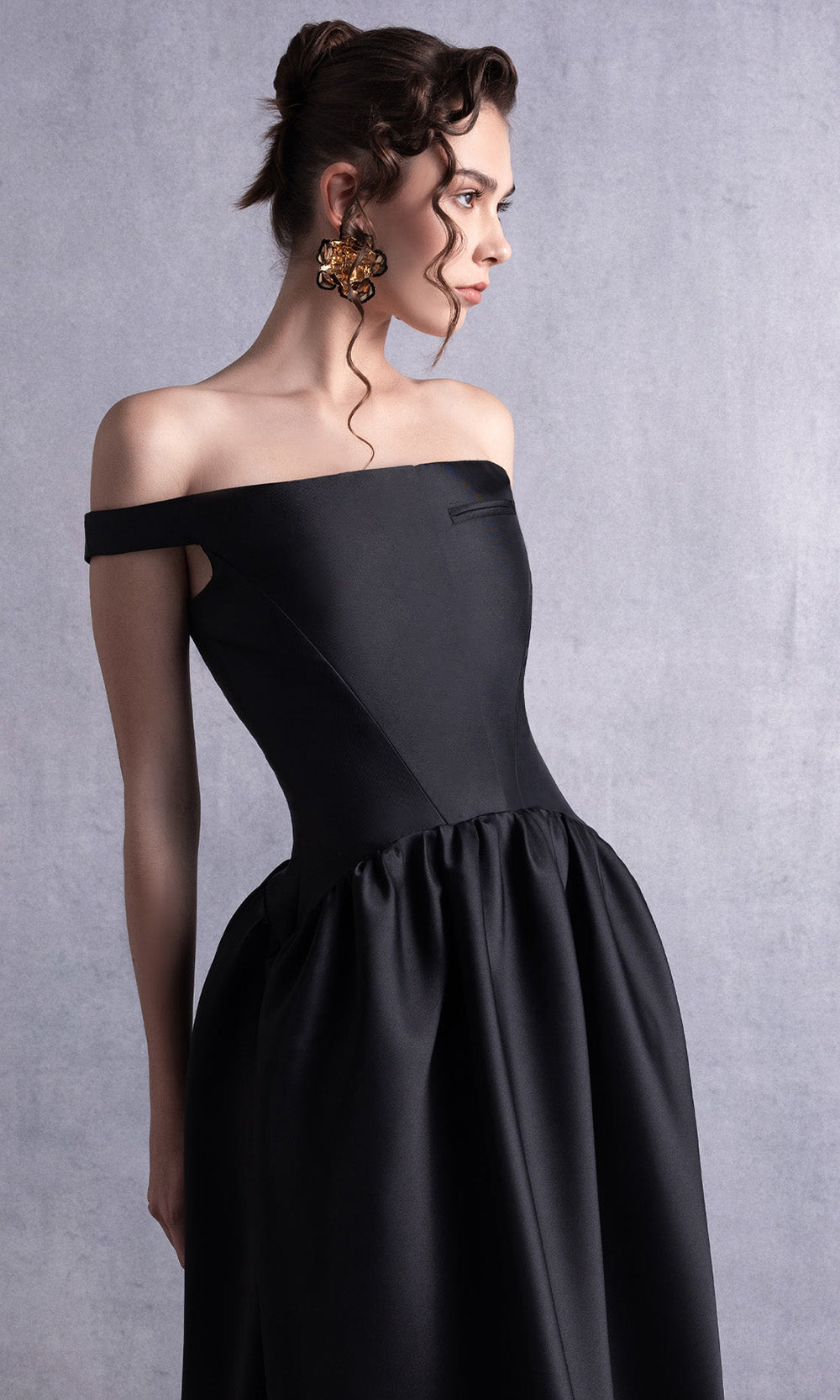 MNM COUTURE GOS2507 - Straight Across Gathered Skirt Gown Prom Dresses in Black