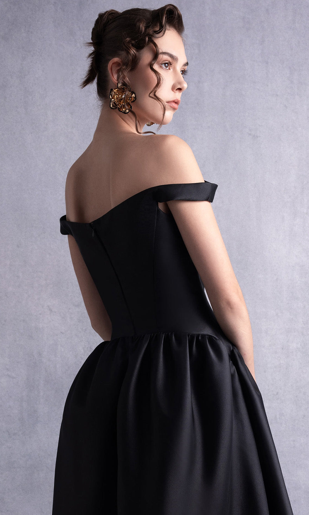 MNM COUTURE GOS2507 - Straight Across Gathered Skirt Gown Prom Dresses in Black