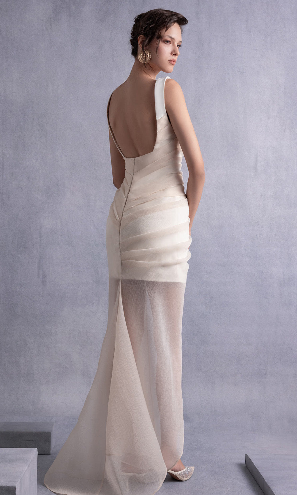 MNM COUTURE GOS2511 - Square Neck Ruched Illusion Dress Prom Dresses Nude