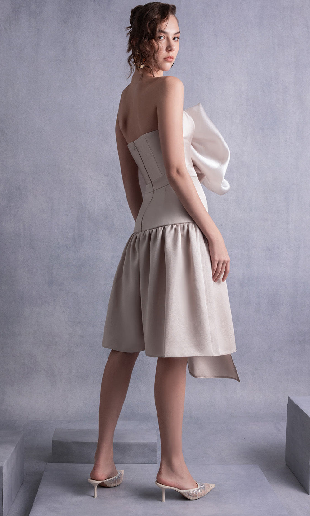 MNM COUTURE GOS2512 - Asymmetric A-Line Skirt Dress with Crystal Accents Prom Dresses Gold